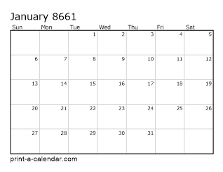 8661 Monthly Calendar