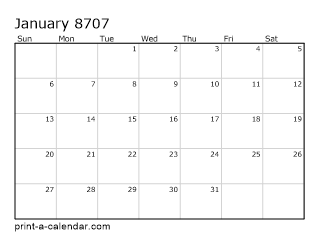 8707 Monthly Calendar