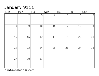 9111 Monthly Calendar