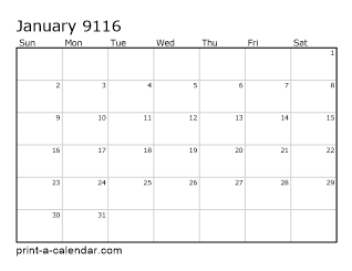 9116 Monthly Calendar