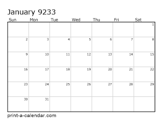 9233 Monthly Calendar