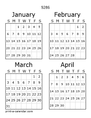 9286 Three Page Yearly Calendar | Four months per page