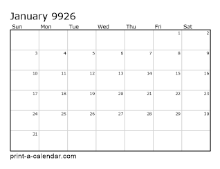 9926 Monthly Calendar
